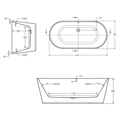Como Freestanding Bath 1680 x 800mm - White