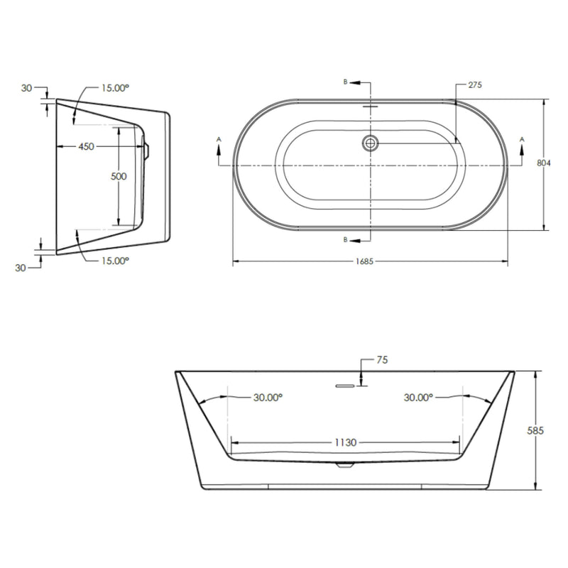 Como Freestanding Bath 1680 x 800mm - White