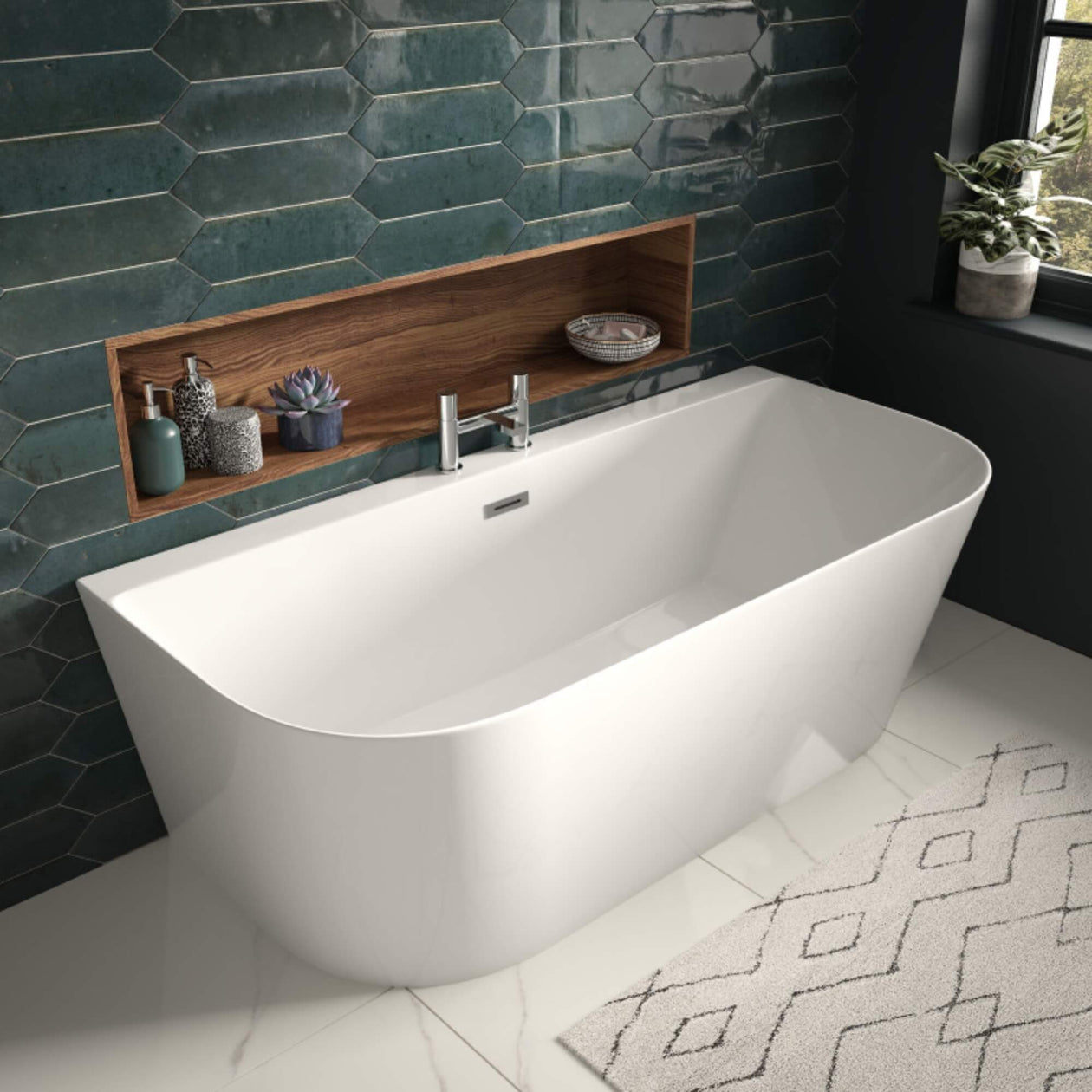 D-Shape Back To Wall Freestanding Bath - White