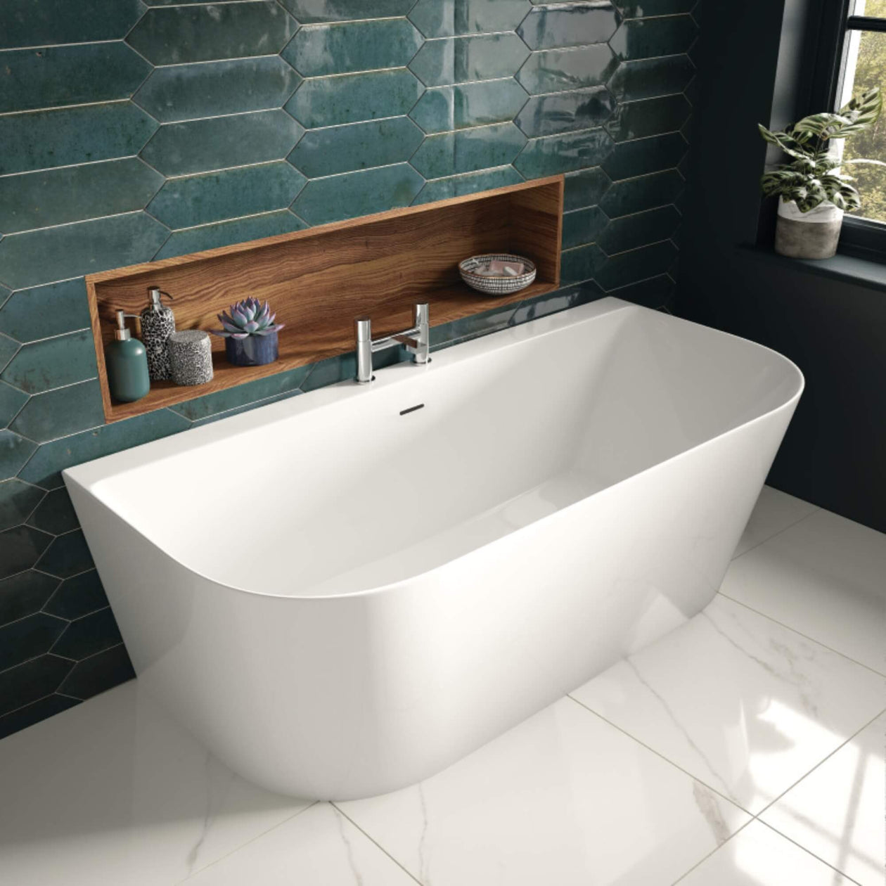D-Shape Back To Wall Freestanding Bath - White