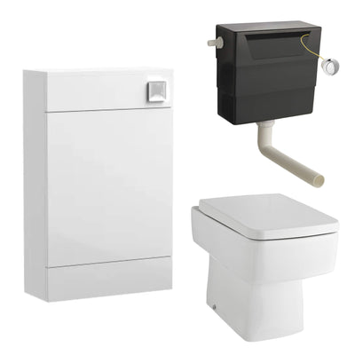 Eden Compact White WC Unit + Cape Back To Wall Toilet Bundle With Round Chrome Flush Button