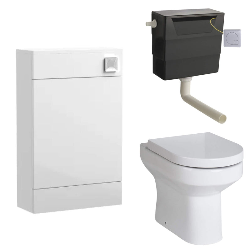 Eden Compact White WC Unit + Harmony Back To Wall Toilet Bundle With Square Chrome Flush Button