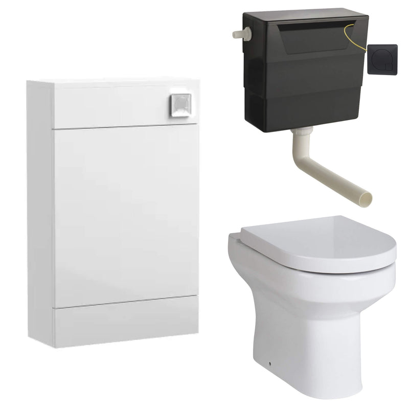 Eden Compact White WC Unit + Harmony Back To Wall Toilet Bundle With Square Matt Black Flush Button