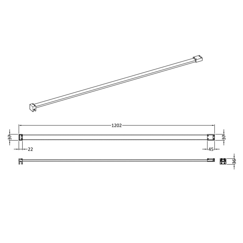 Wetroom Flat Support Bar - Brushed Brass
