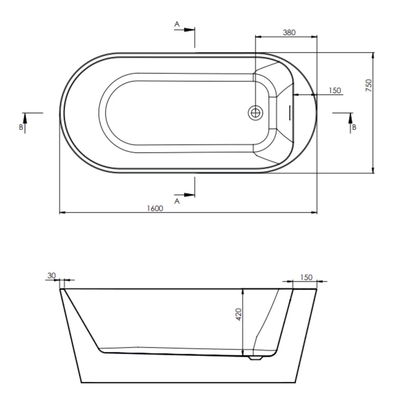 Garda Freestanding Bath 1600 x 750mm - White