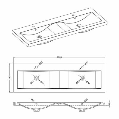 Hudson Reed Fluted Wall Hung 1200mm Vanity Unit With 4 Drawers & Twin Basin - Satin Blue