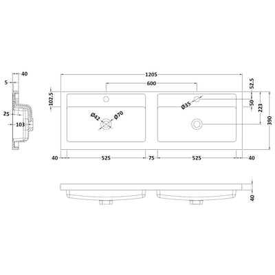 Hudson Reed Fluted Wall Hung 1200mm Vanity Unit With 2 Drawers & Twin Basin - Satin Green