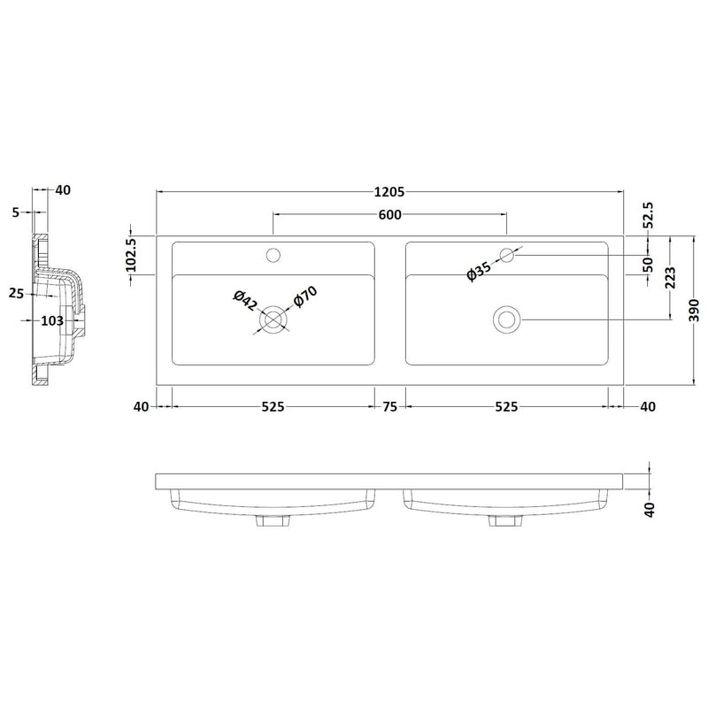 Hudson Reed Fluted Wall Hung 1200mm Vanity Unit With 4 Drawers & Twin Basin - Satin Green