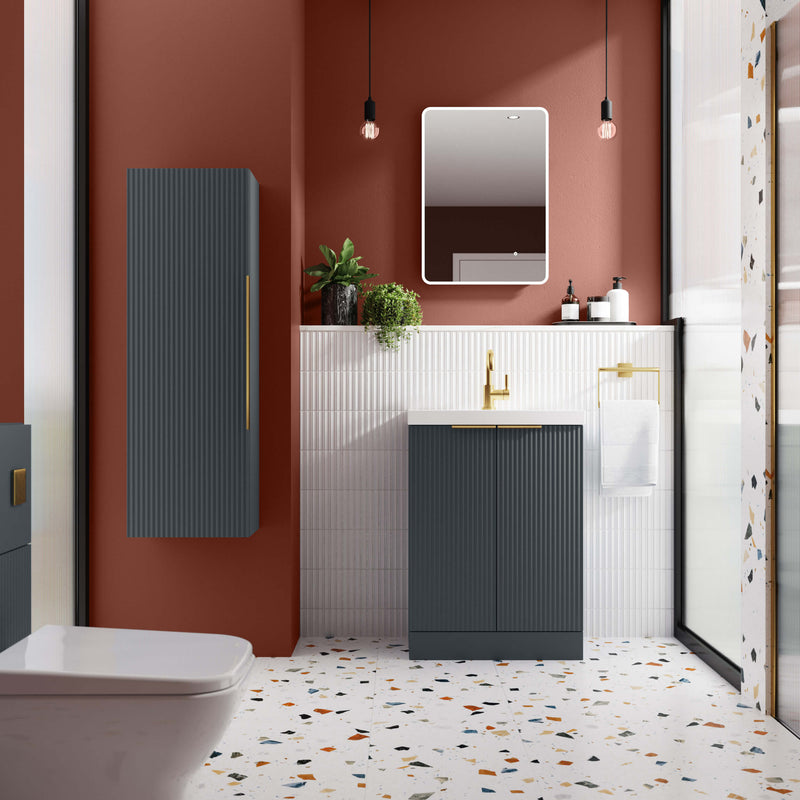 Hudson Reed Fluted Floor Standing 600mm Vanity Unit & Ceramic Basin - Satin Anthracite