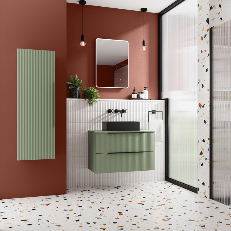 Hudson Reed Fluted Wall Hung 500mm Vanity Unit With 1 Drawer & Ceramic Basin - Satin Green