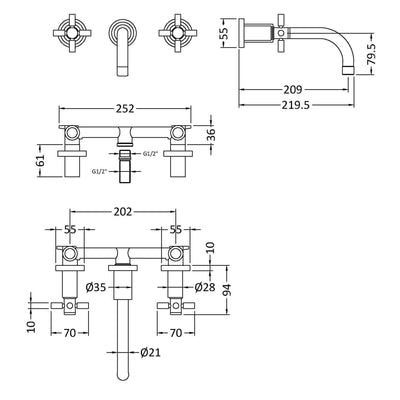 Hudson Reed Tec Cross Wall Mounted Basin Mixer - Chrome