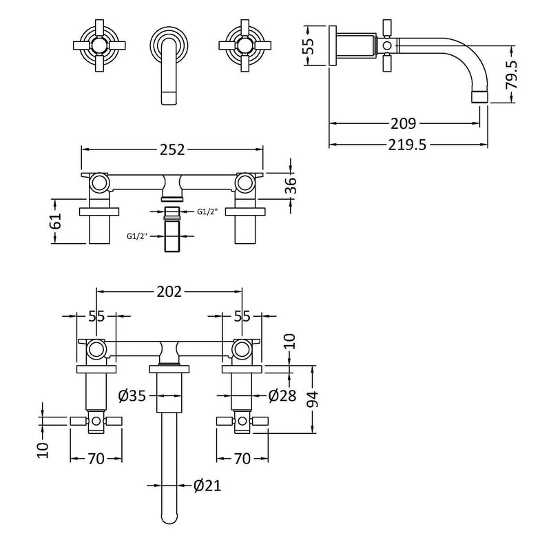 Hudson Reed Tec Cross Wall Mounted Basin Mixer - Chrome