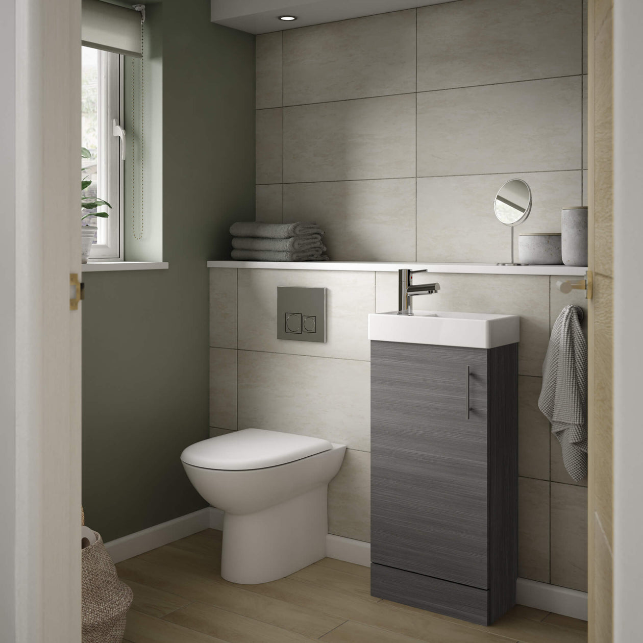 Jenson 400 x 222mm Floor Standing Cloakroom Vanity Unit & Ceramic Basin - Gloss White