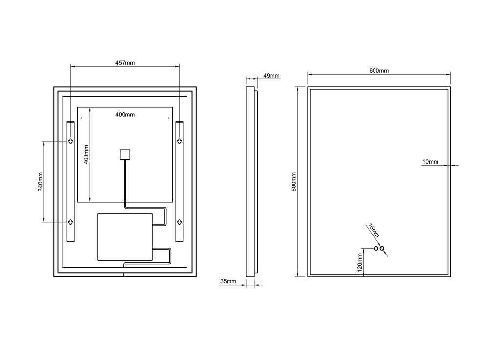 Kingsley Rectangular Illuminated Mirror 60 x 80cm - Black with Front & Back Lighting and Demister