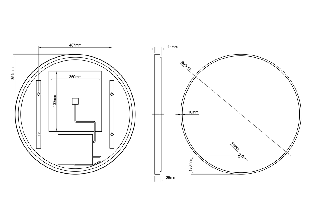 Kingsley Round Illuminated Mirror 80cm - Black with Front & Back Lighting and Demister