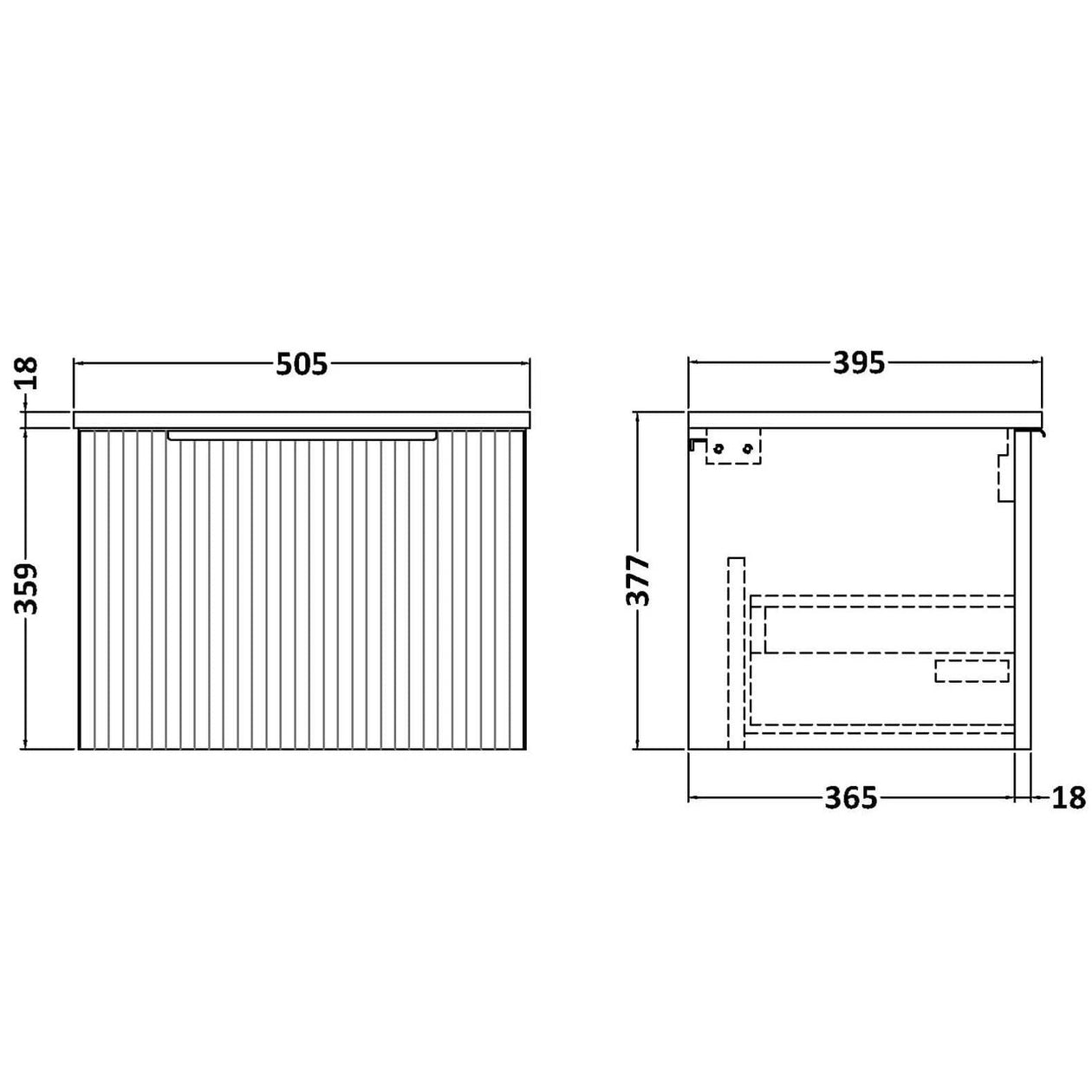 Hudson Reed Fluted Wall Hung 500mm Vanity Unit With 1 Drawer & Ceramic Basin