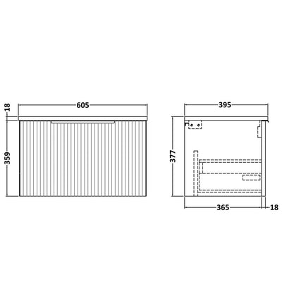 Hudson Reed Fluted Wall Hung 600mm Vanity Unit With 1 Drawer & Ceramic Basin