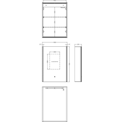 Lumin 500mm LED Touch Sensor Mirror Cabinet With Shaver Socket & Demister