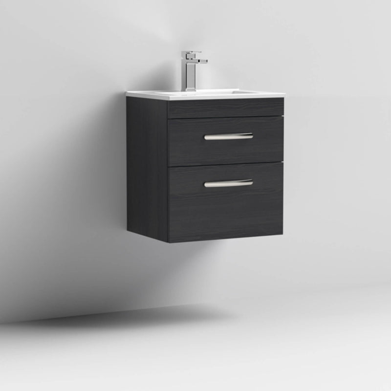 Cape 500mm Wall Hung 2 Drawer Vanity Unit & Minimalist Basin - Charcoal Black