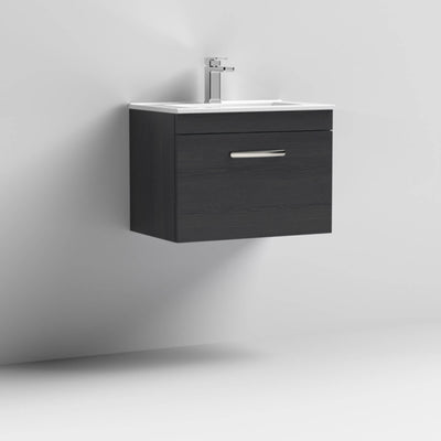Cape 600mm Wall Hung Single Drawer Vanity Unit & Minimalist Basin - Charcoal Black