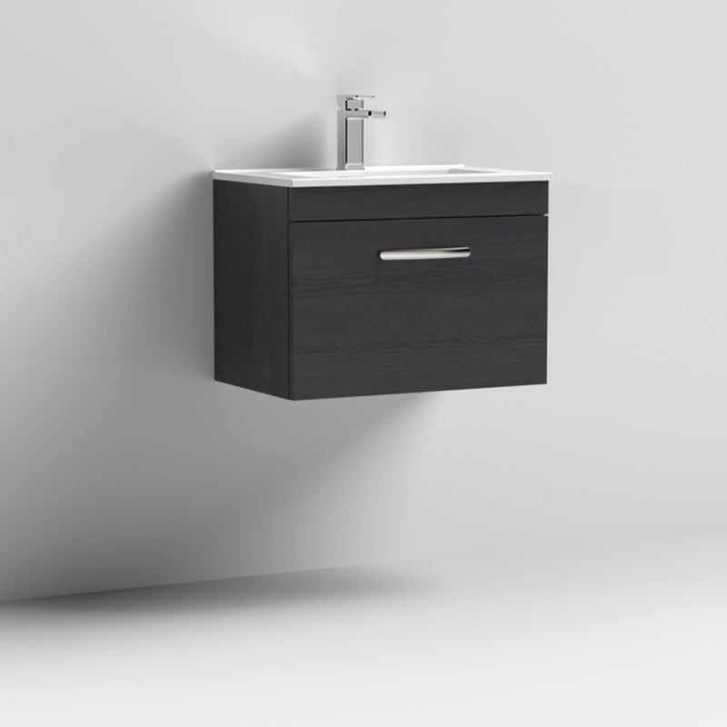 Cape 600mm Wall Hung Single Drawer Vanity Unit & Minimalist Basin - Charcoal Black