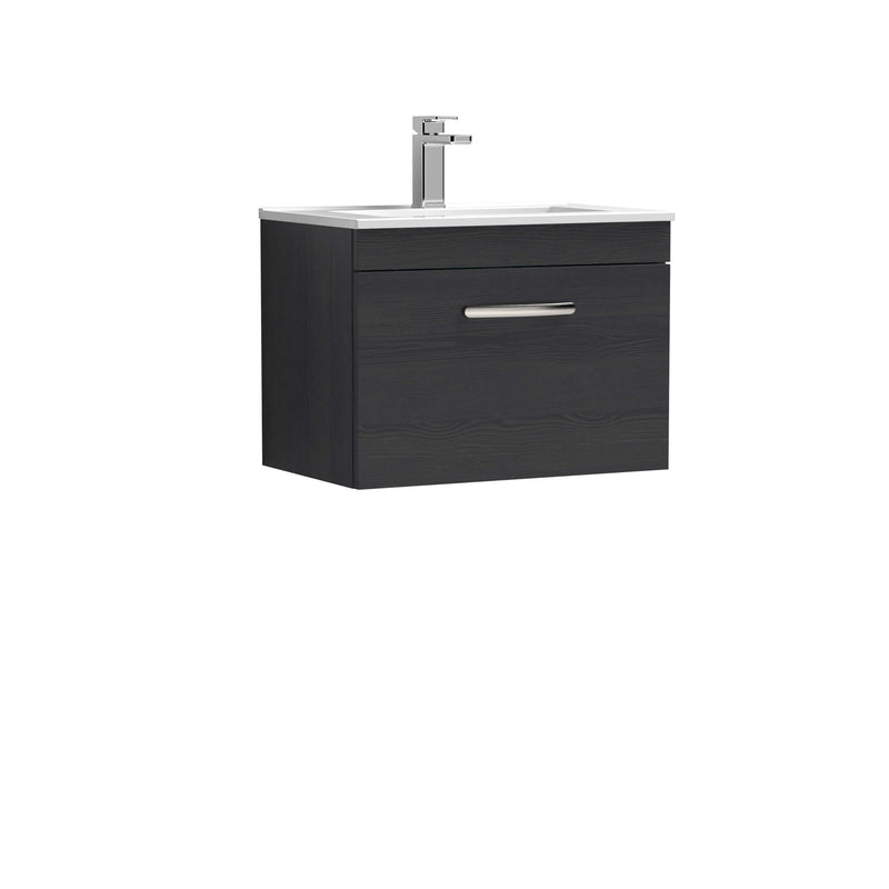 Cape 600mm Wall Hung Single Drawer Vanity Unit & Minimalist Basin - Charcoal Black