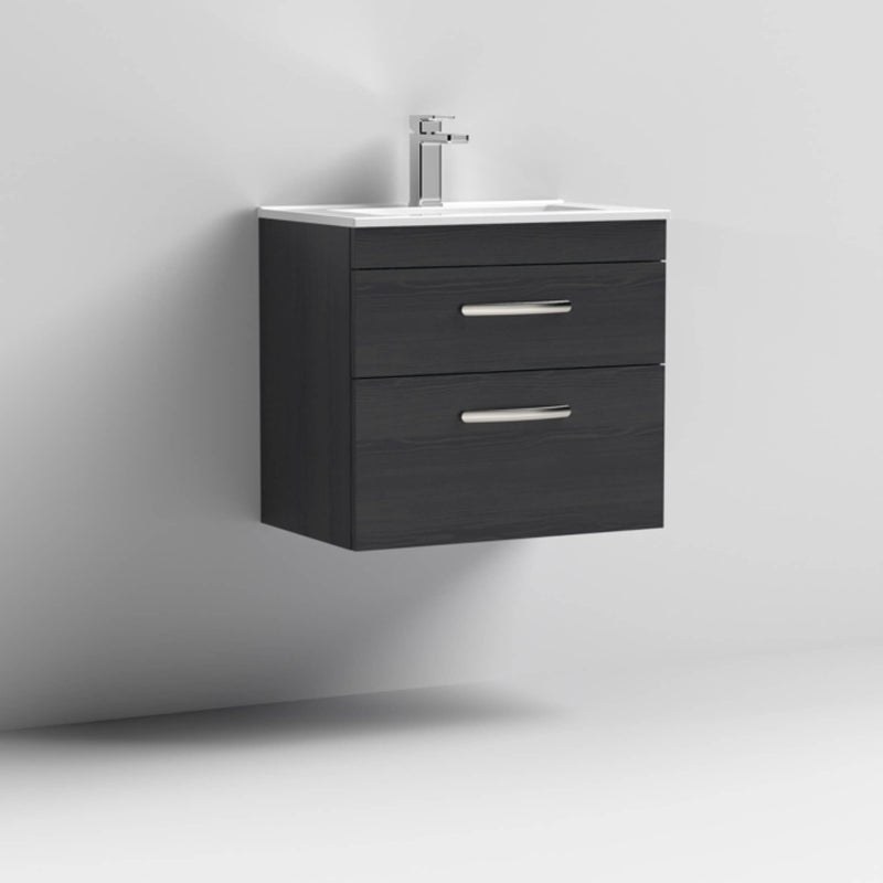 Cape 600mm Wall Hung 2 Drawer Vanity Unit & Minimalist Basin - Charcoal Black