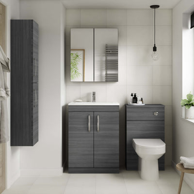 Cape 500mm Wall Hung 2 Drawer Vanity Unit & Minimalist Basin - Anthracite Woodgrain