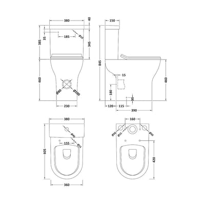 Lana Comfort Height Compact Rimless Close Coupled Toilet & Soft Close Seat