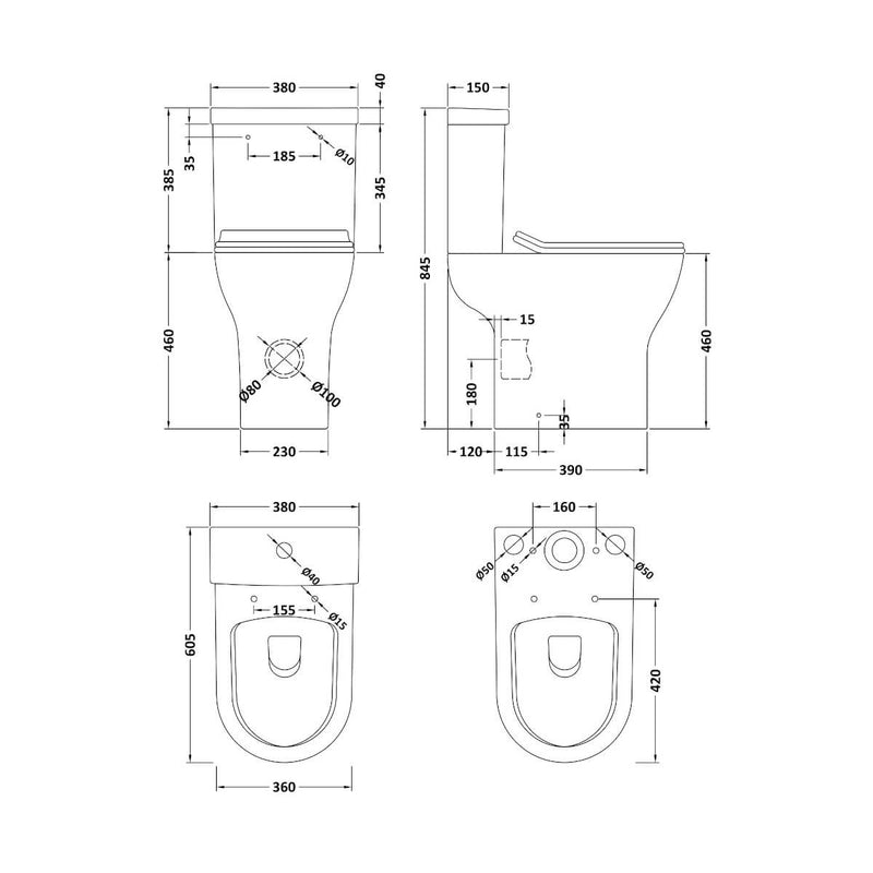 Lana Comfort Height Compact Rimless Close Coupled Toilet & Soft Close Seat