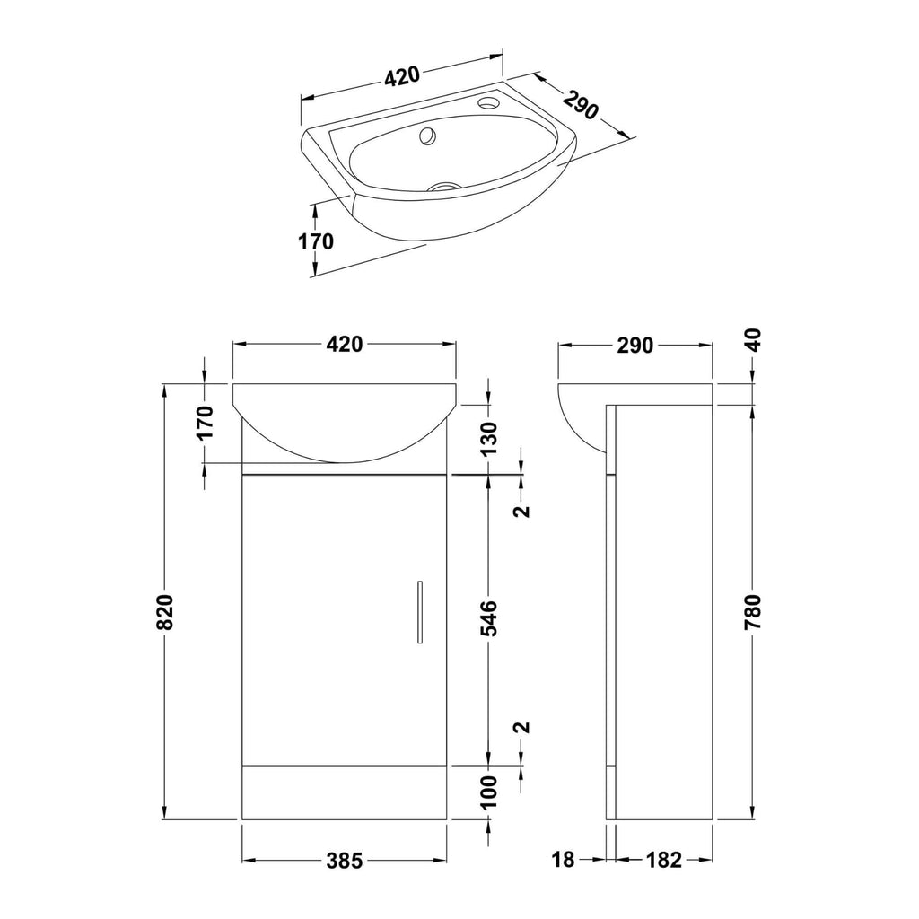Layla 420mm Cloakroom Floor Standing Vanity Unit & Basin - Gloss White