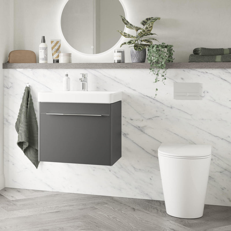 Lux Round Rimless Back To Wall Toilet & Soft Close Seat - Chrome Fittings