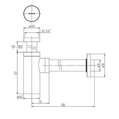 Lux Round Basin Bottle Trap - Chrome