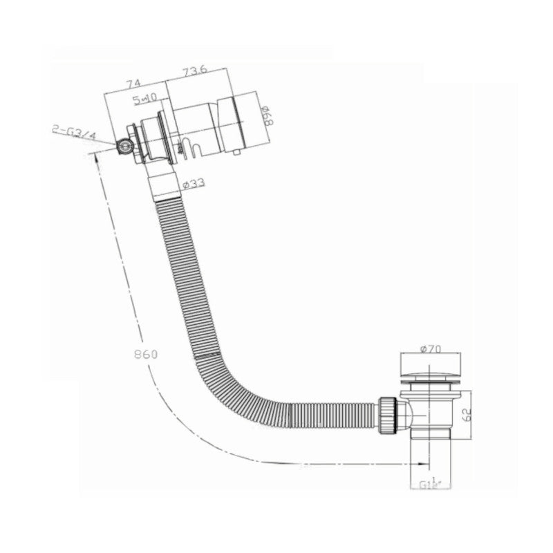 Lux Overflow Bath Filler With Built In Control Valve & Waste - Matt Black