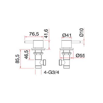Lux Bath Side Valves - Matt Black