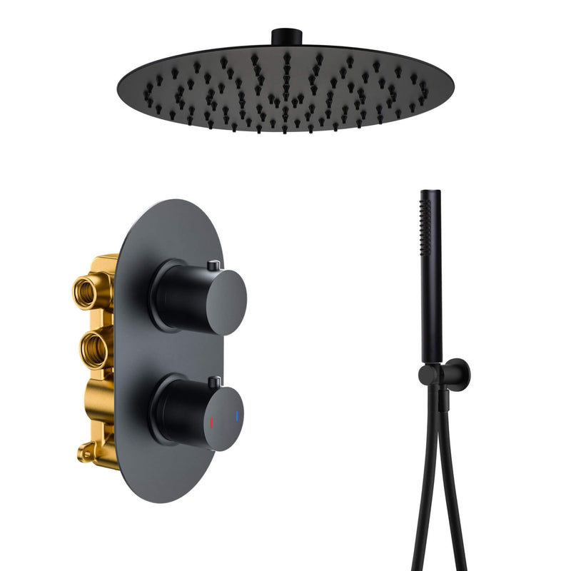 Lux Concealed Shower Set With Handset Kit And Slimline 250mm Overhead Shower - Matt Black