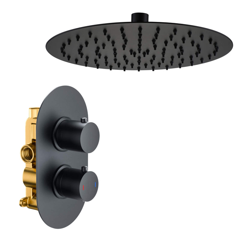 Lux Concealed Shower Set With Slimline 250mm Overhead Shower - Matt Black