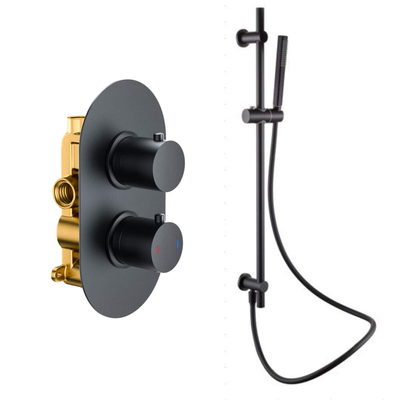 Lux Concealed Shower Set With Slide Rail Shower Handset Kit - Matt Black