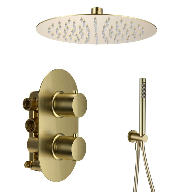 Lux Concealed Shower Set With Handset Kit And Slimline 250mm Overhead Shower - Brushed Brass