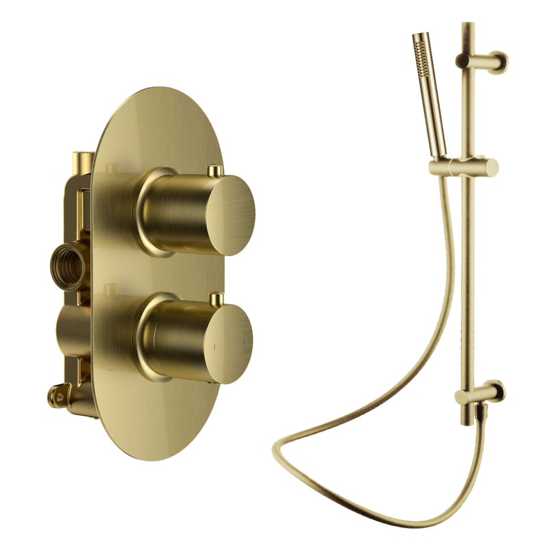 Lux Brushed Brass Single Outlet Concealed Thermostatic Shower Valve With Slide Rail Shower Set