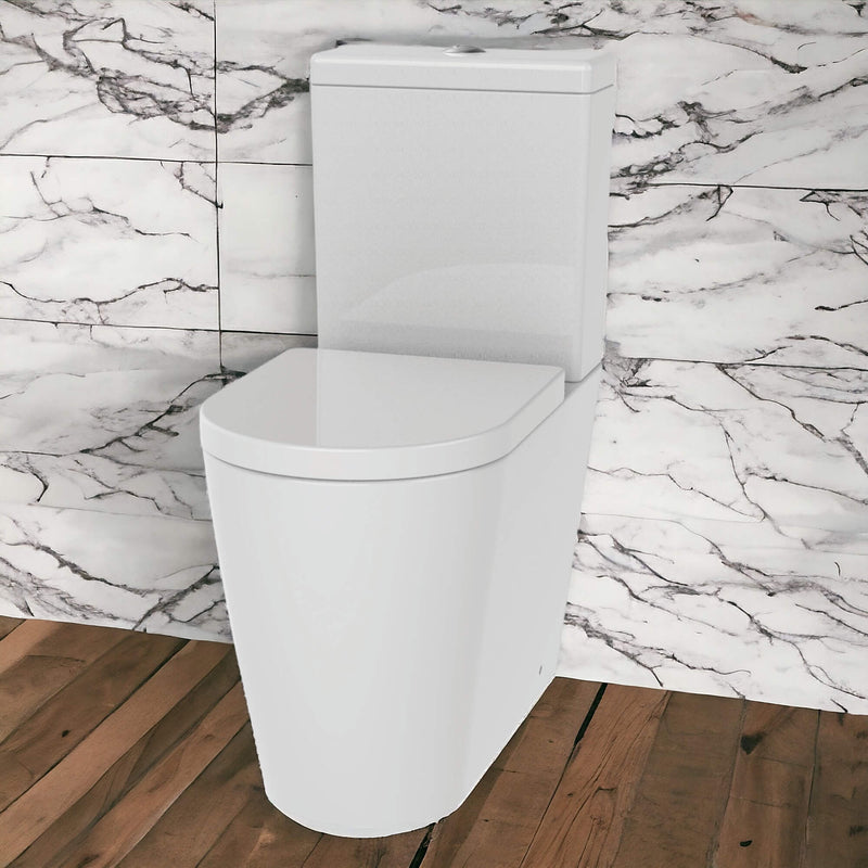 Lux Round Comfort Height Rimless Back To Wall Close Coupled Toilet & Soft Close Seat - Matt Black Fittings