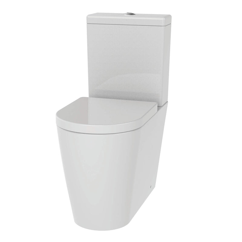 Lux Round Comfort Height Rimless Back To Wall Close Coupled Toilet & Soft Close Seat - Brushed Brass Fittings