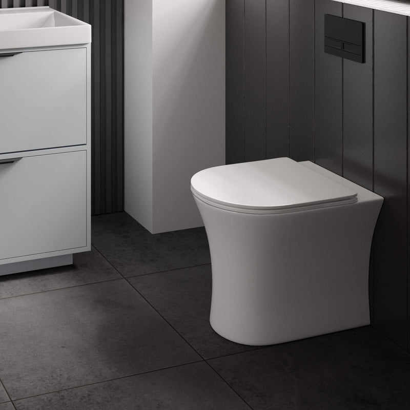 Lux Flair Rimless Back To Wall Toilet & Soft Close Seat - Matt Black Fittings