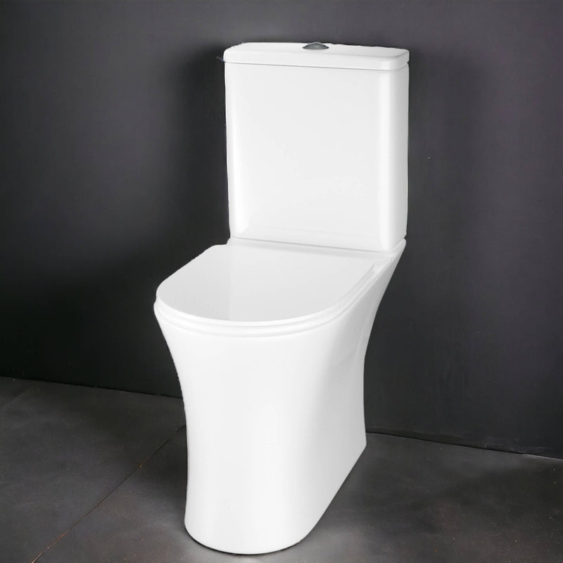 Lux Flair Rimless Comfort Height Back To Wall Close Coupled Toilet & Soft Close Seat - Chrome Fittings