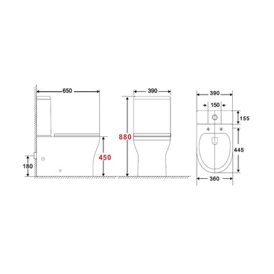 Lux Flair Rimless Comfort Height Back To Wall Close Coupled Toilet & Soft Close Seat - Matt Black Fittings