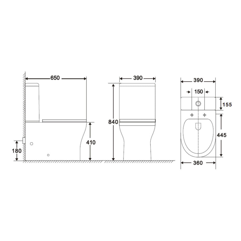 Lux Flair Rimless Back To Wall Close Coupled Toilet & Soft Close Seat - Matt Black Fittings