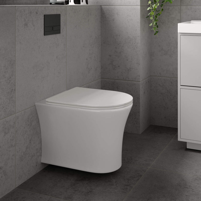 Lux Flair Rimless Wall Hung Toilet & Soft Close Seat - Chrome Fittings