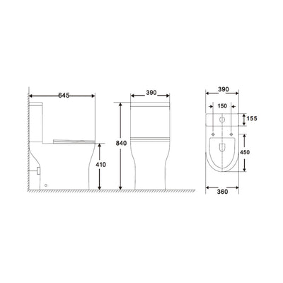 Lux Flair Rimless Close Coupled Toilet & Soft Close Seat - Chrome Fittings