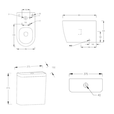 Lux Round Rimless Close Coupled Toilet & Soft Close Seat - Matt Black Fittings