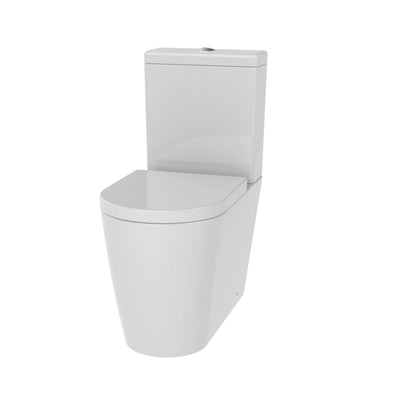 Lux Round Rimless Back To Wall Close Coupled Toilet & Soft Close Seat - Matt Black Fittings